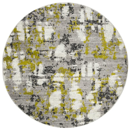 Flowers First 4 x 4 ft. Skyler Contemporary Round Power Loomed Rug; Grey & Green FL1909506